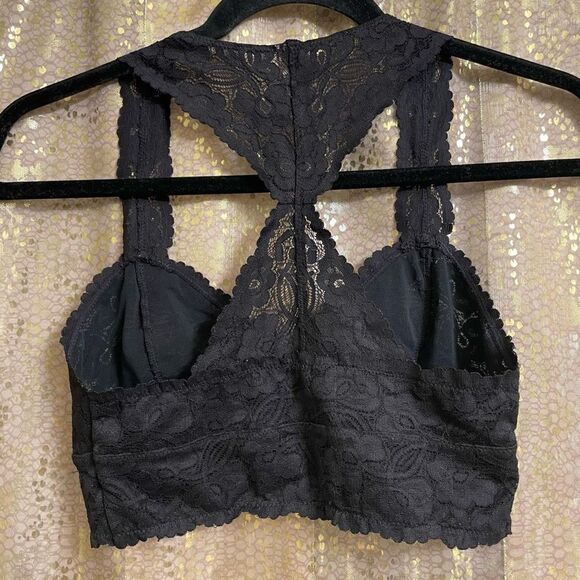 Free People Galloon Black Lace Racerback Bralette, Small - Picture 2 of 6